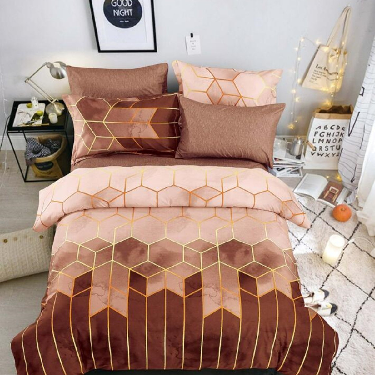 V888-ELOSUNG20765-202503030953-00 Geometric Print Duvet Cover - 3 Piece Brown Ombre Bedding Set Quilt cover 230X265cm-Pillowcase 51X92cm - Image 1