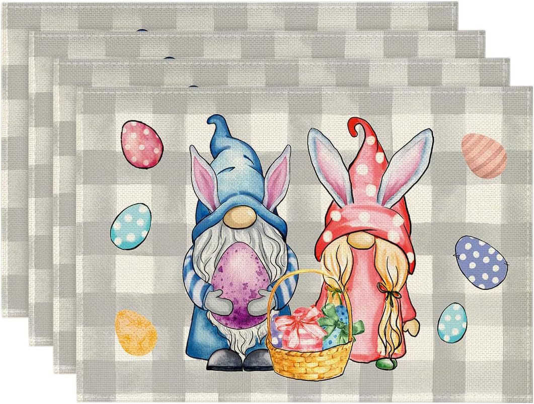 V888-ELOSUNG20839-202503051036-00 Easter Cotton-Linen Placemats - Set of 4 Anti-Stain Table Mats(Style 15) - Image 1
