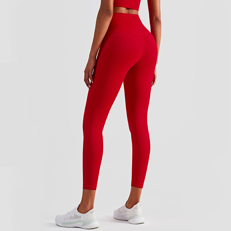 V888-ELOSUNG21010-224800-00 Size M Red High-Waisted Seamless Yoga Pants for Women - Tummy Control, Butt Lifting & Back Waistband Pocket - Image 1