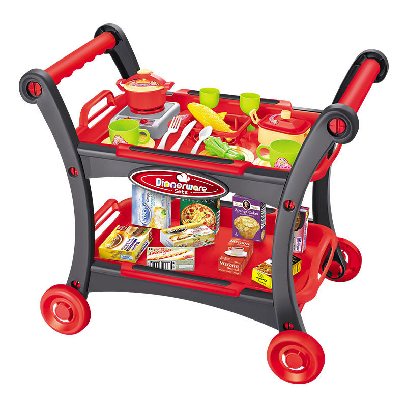 V888-ELOSUNG21175-227236-00 Red Children's Pretend Play Kitchen Cart Set with Toys - Roleplay Cooking Set with Accessories - Educational Toy for Kids - Image 1