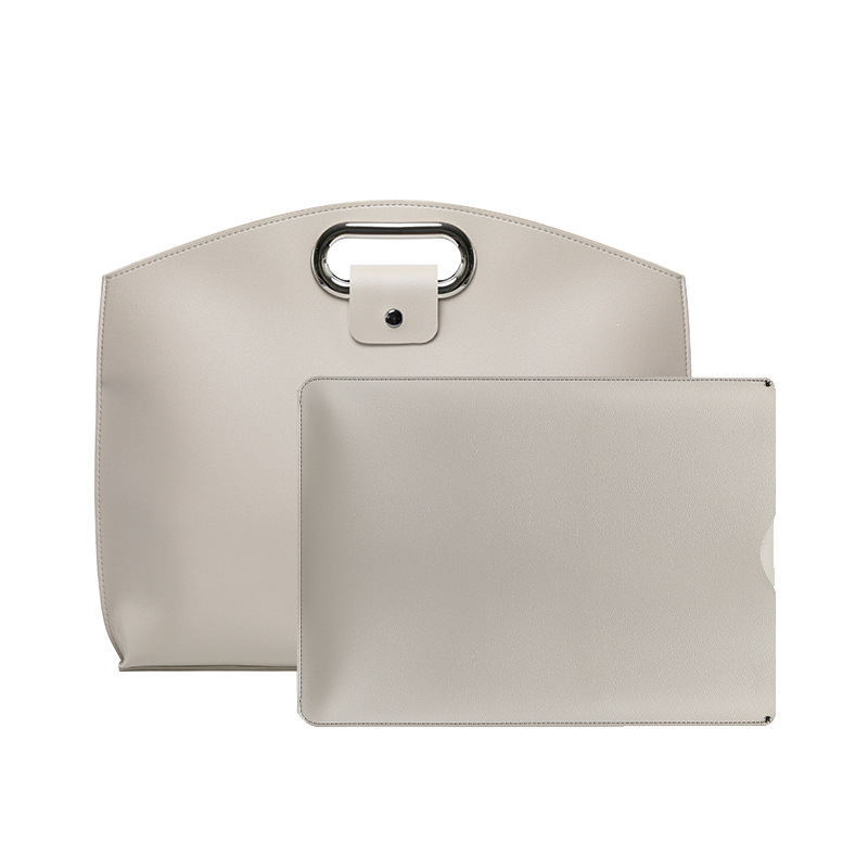 V888-ELOSUNG21207-227336-00 Off White Elegant PU Leather Laptop Handbag & Sleeve - Protective and Stylish Laptop Case with Adjustable Strap for 15.6-inch Laptops - Image 1