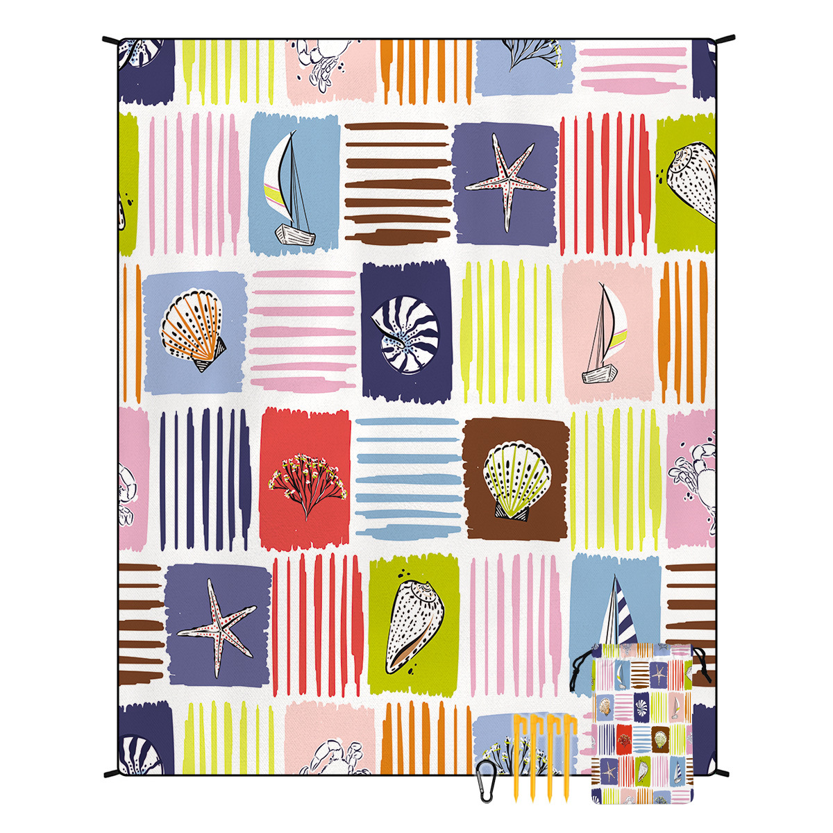 V888-ELOSUNG21239-202502241501-00 Style STD-001-30 Colorful Quick Dry Beach Mat Sand Proof Waterproof Outdoor Picnic Blanket - Compact & Lightweight - Image 1