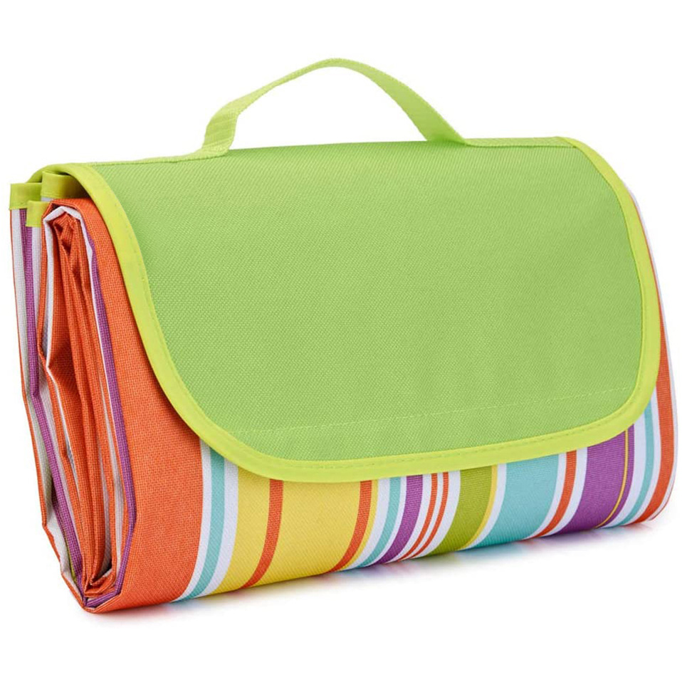 V888-ELOSUNG21264-202502241541-00 Green Stripes Stitching Premium Picnic Mat - Extra Thick & Waterproof Oxford Cloth Camping Blanket - 145x180cm - Image 1