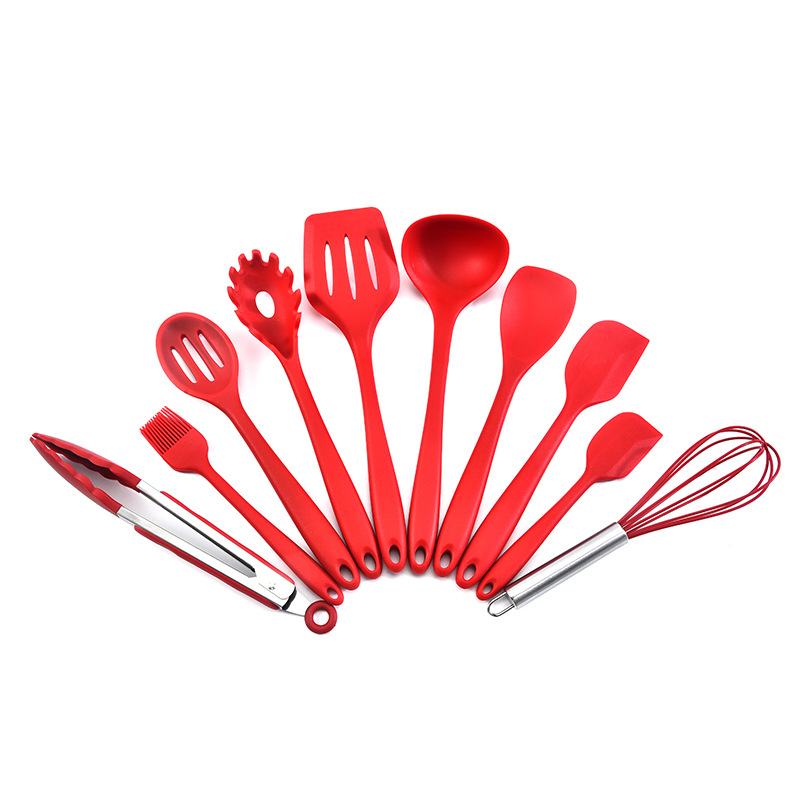 V888-ELOSUNG21308-202502251025-00 Red 10-Piece Premium Silicone Kitchen Utensil Set - Heat Resistant, Non-Stick Cookware - Image 1
