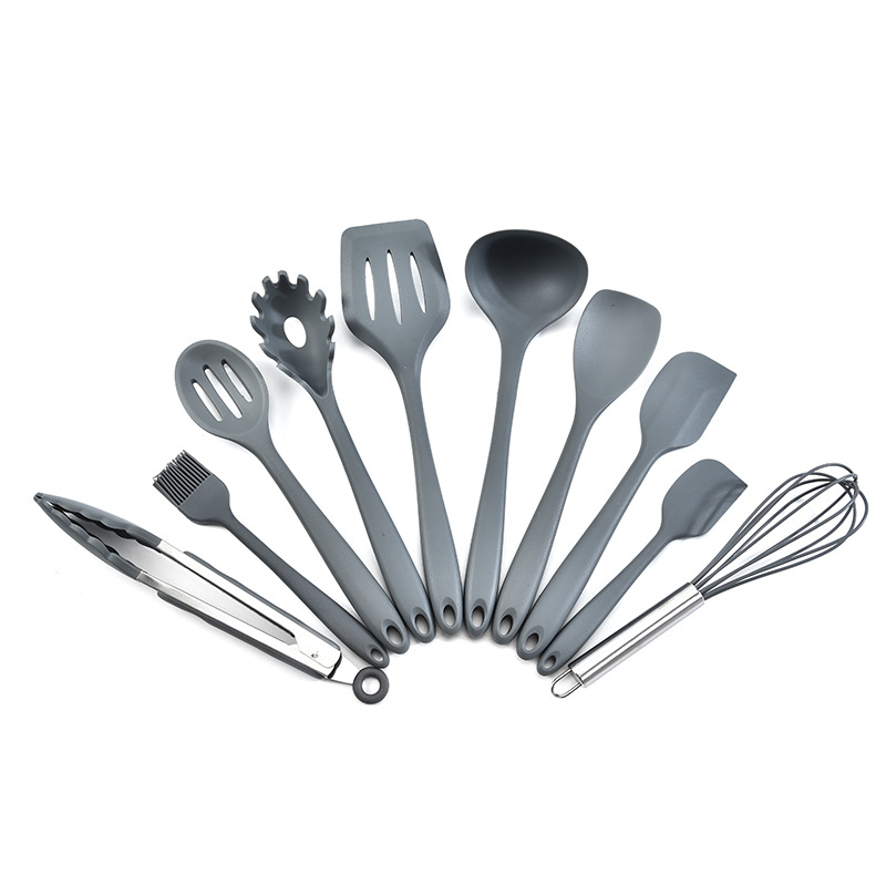 V888-ELOSUNG21309-202502251025-00 Grey 10-Piece Premium Silicone Kitchen Utensil Set - Heat Resistant, Non-Stick Cookware - Image 1