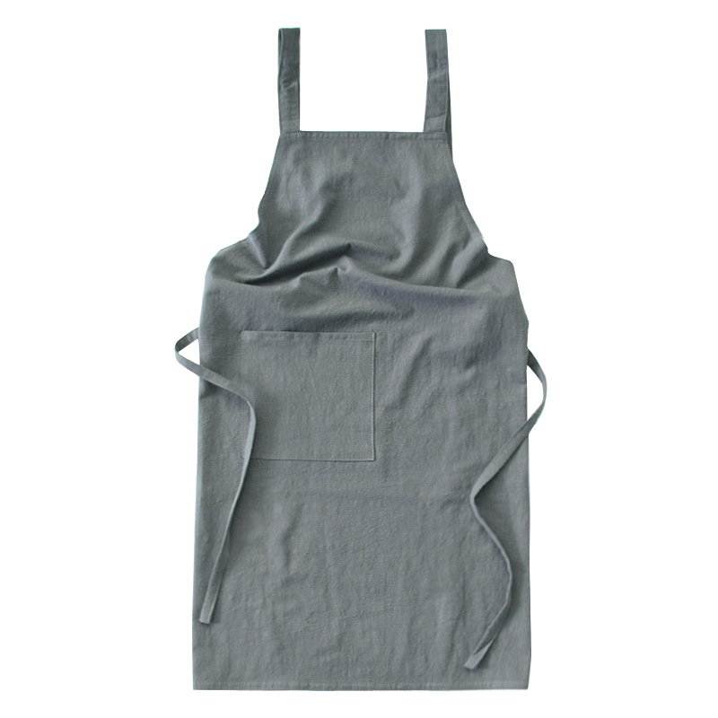 V888-ELOSUNG21364-202502261745-00 Grey Cotton Linen H-Back Apron - Solid Color Kitchen Cooking Apron with Pocket - Image 1