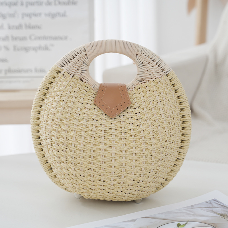 V888-ELOSUNG21377-202502261615-00 Off White Boho Circle Straw Bag - Stylish Woven Tote with Round Handles - Image 1