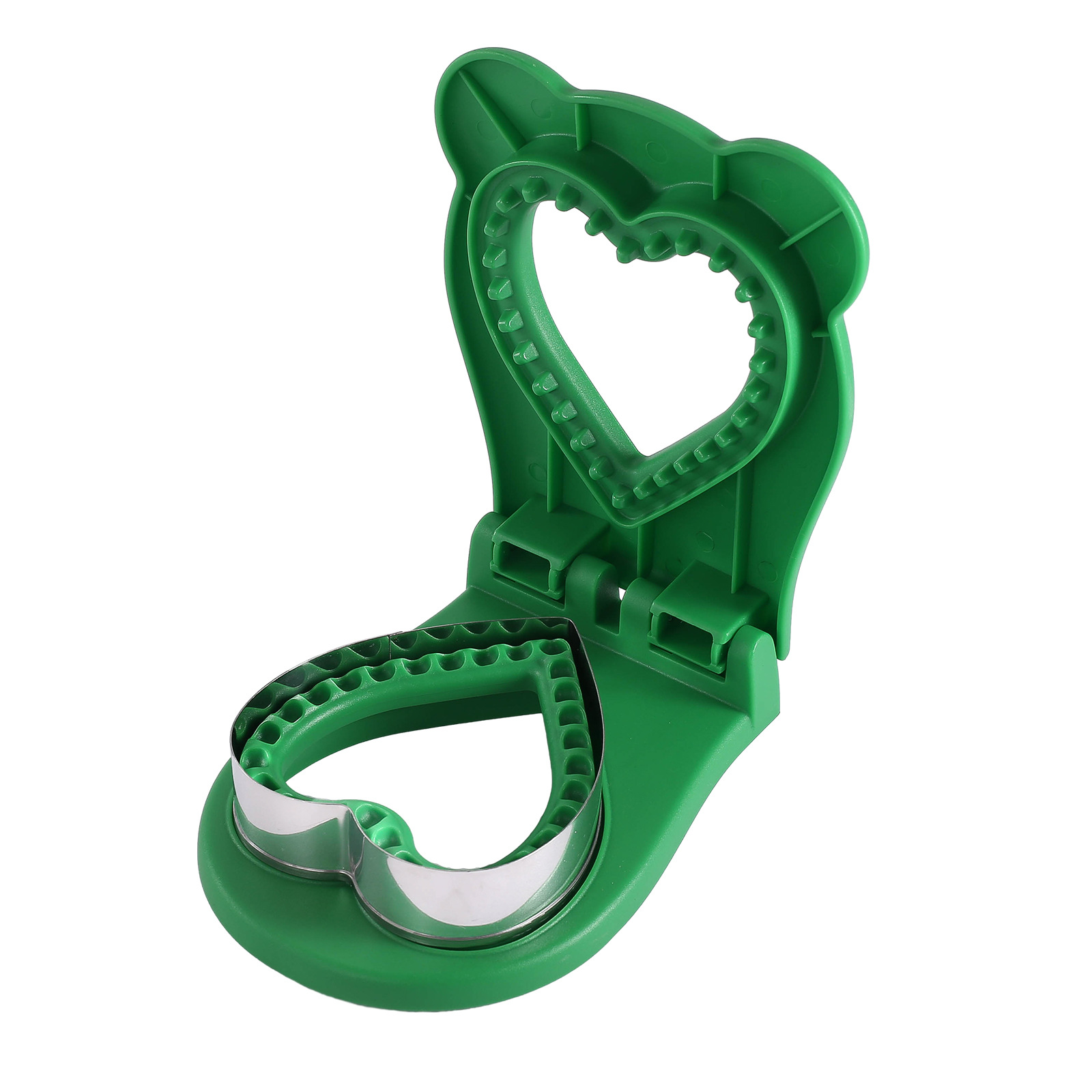 V888-ELOSUNG21425-202502281035-00 3 Pcs Green Heart Sandwich Maker Sealer - DIY Toast Pocket Bread Cutter & Sealer Mold (PP + 304 Stainless Steel) - Image 1