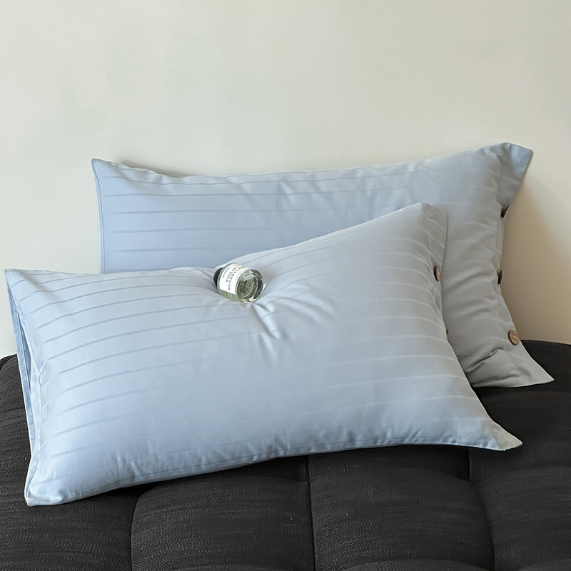 V888-ELOSUNG21450-202502281059-00 Blue Wide Stripes Long Staple Cotton Sateen Pillowcase Set - Jacquard Striped, Pure Cotton, 48x74cm (Pair) - Image 1