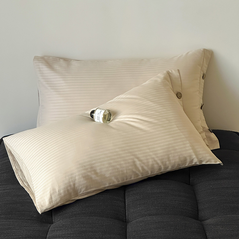 V888-ELOSUNG21462-202502281111-00 Off White Pinstripe Long Staple Cotton Sateen Pillowcase Set - Jacquard Striped, Pure Cotton, 48x74cm (Pair) - Image 1