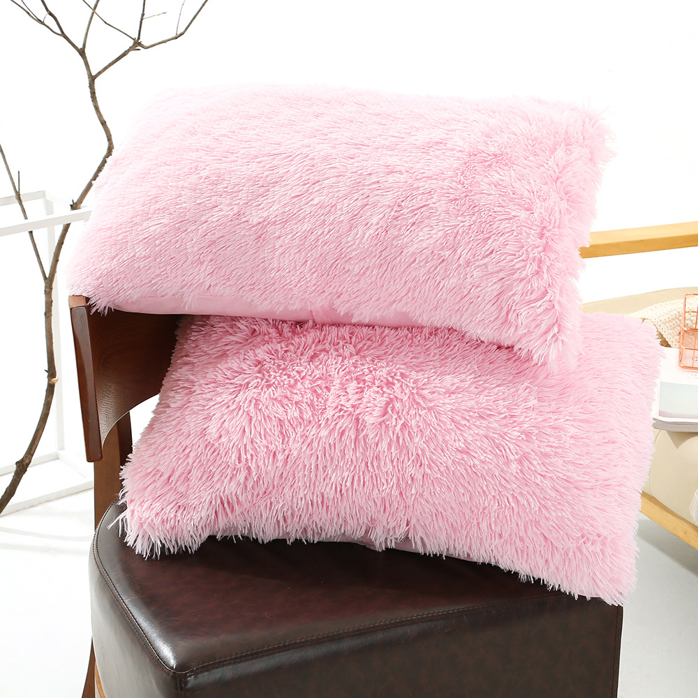 V888-ELOSUNG21465-202502281037-00 Pink Faux Fur Pillowcase Set - Crystal Velvet Plush Throw Pillow Covers, Bedding Accent (50x70cm, Pair) - Image 1