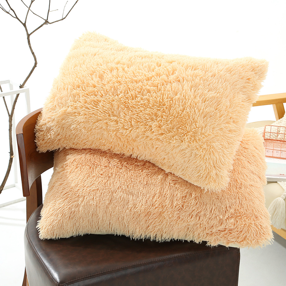 V888-ELOSUNG21468-202502281040-00 Light Yellow Faux Fur Pillowcase Set - Crystal Velvet Plush Throw Pillow Covers, Bedding Accent (50x70cm, Pair) - Image 1