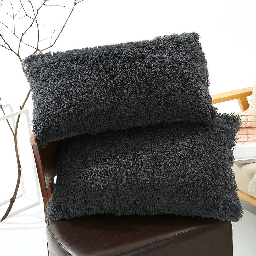 V888-ELOSUNG21473-202502281040-00 Dark Grey Faux Fur Pillowcase Set - Crystal Velvet Plush Throw Pillow Covers, Bedding Accent (50x70cm, Pair) - Image 1