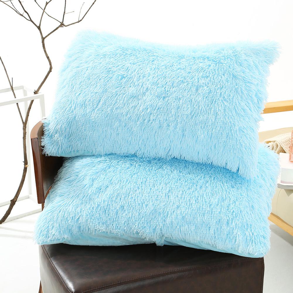 V888-ELOSUNG21477-202502281041-00 Light Blue Faux Fur Pillowcase Set - Crystal Velvet Plush Throw Pillow Covers, Bedding Accent (50x70cm, Pair) - Image 1