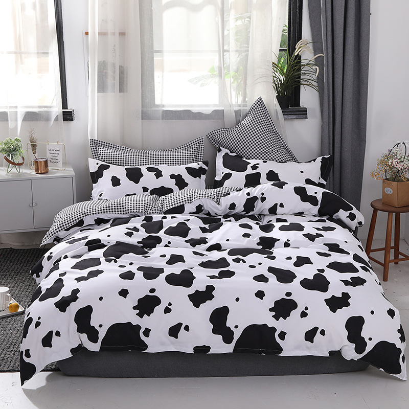 V888-ELOSUNG21498-202503031004-00 Black and White Cow Pattern 3-Piece Polyester Duvet Cover Set with 2 Pcs Pillowcases - Elegant Bedding, Machine Washable, 173x230cm Duvet + 51x76cm Pillowcases - Image 1