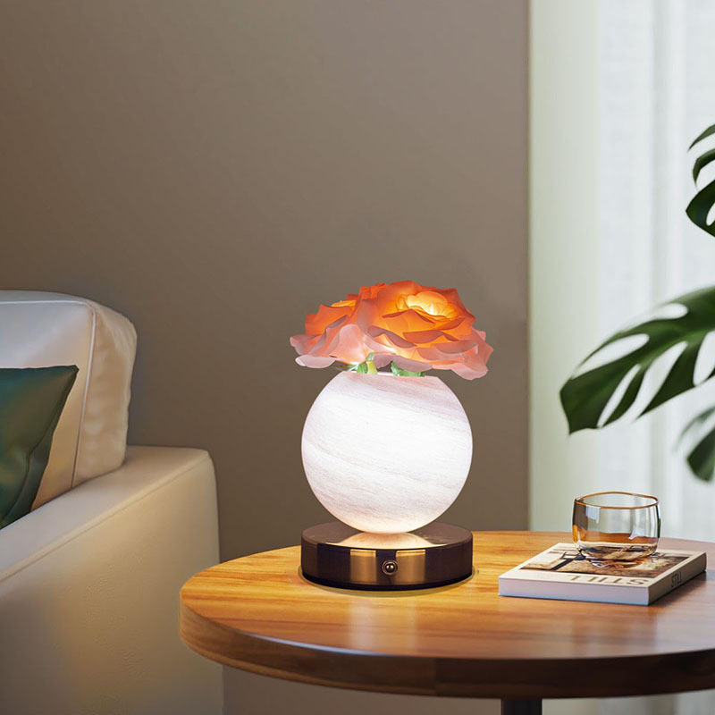 V888-ELOSUNG21553-202503041406-00 Pink Dreamy Rose Planet Lamp Night Light - Elegant 21cm USB-Charged 3-Color Touch Dimming Decor Gift - Image 1