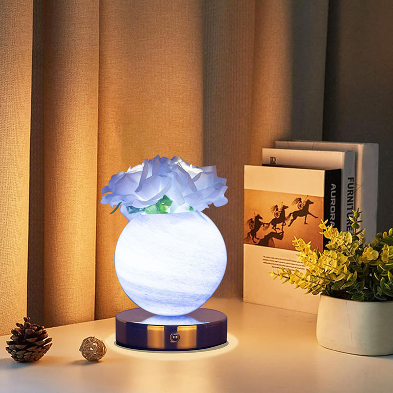 V888-ELOSUNG21554-202503041405-00 Blue Dreamy Rose Planet Lamp Night Light - Elegant 21cm USB-Charged 3-Color Touch Dimming Decor Gift - Image 1