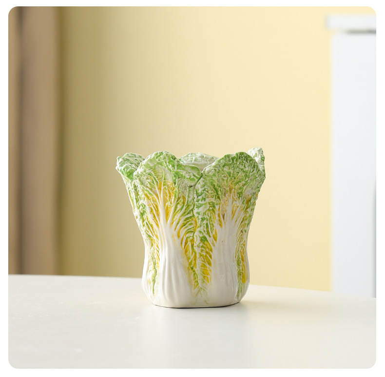 V888-ELOSUNG21563-202503051020-00 2 Pcs Light Green Premium Ceramic Cabbage Makeup Brush Holder - Elegant 10.5cm High-End Desktop Organizer - Image 1