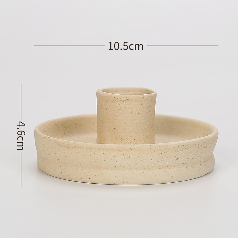 V888-ELOSUNG21567-202503051025-00 2 Pcs Light Yellow Straight Bottom Nordic Ceramic Candle Holder with Jewelry Dish - Elegant Minimalist Home Decor Piece - Image 1