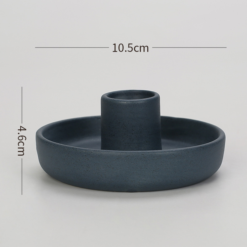 V888-ELOSUNG21569-202503051025-00 2 Pcs Dark Blue Oval Bottom Nordic Ceramic Candle Holder with Jewelry Dish - Elegant Minimalist Home Decor Piece - Image 1