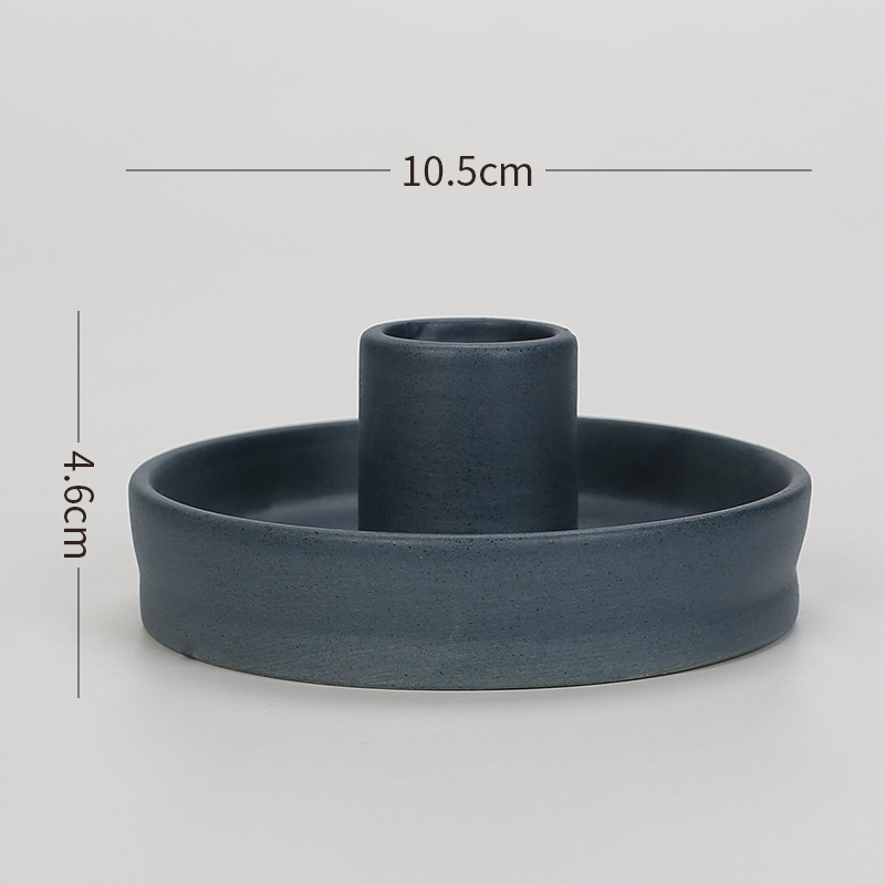 V888-ELOSUNG21570-202503051025-00 2 Pcs Dark Blue Straight Bottom Nordic Ceramic Candle Holder with Jewelry Dish - Elegant Minimalist Home Decor Piece - Image 1