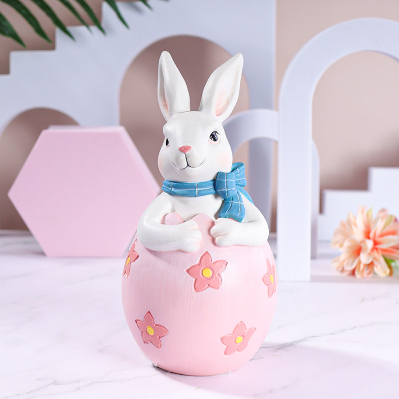 V888-ELOSUNG21580-202503051016-00 Pink Easter Rabbit Egg Resin Decoration - Charming Festive Gift for Kids' Rooms and Holidays - Image 1