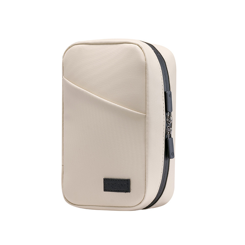 V888-ELOSUNG21592-202503071436-00 Beige Premium PU Leather Multi-Functional Travel Cable Organizer - Waterproof Digital Storage Pouch - Image 1