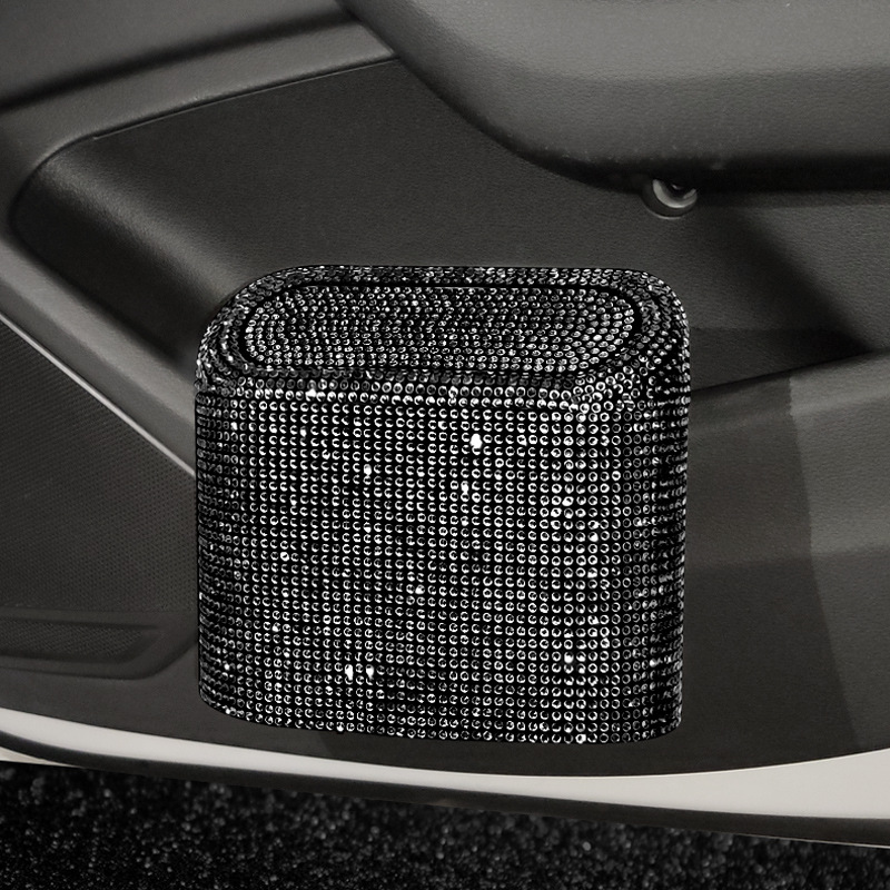 V888-ELOSUNG21655-202503071647-00 Black Diamond Sparkly Rhinestone Car Trash Can - Diamond Auto Garbage Bin Organizer - Image 1