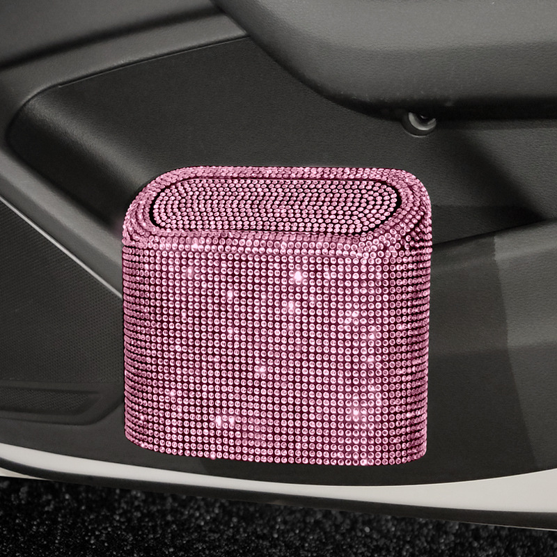 Pink Diamond Sparkly Rhinestone Car Trash Can - Diamond Auto Garbage Bin Organizer