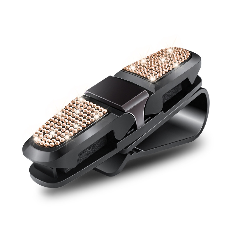 V888-ELOSUNG21679-202503111131-00 6 Pcs Light Gold Luxury Rhinestone Car Sun Visor Glasses Clip - Multi-Functional, 180° Rotatable, ABS Material - Image 1