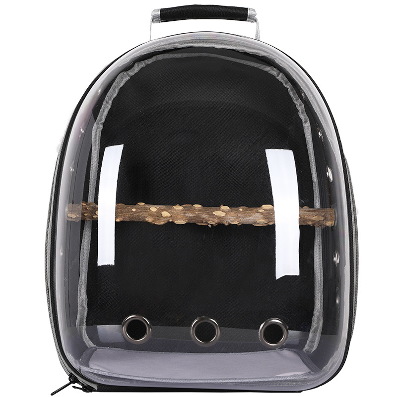 V888-ELOSUNG21775-202503111136-00 Black Stylish Transparent PVC Pet Carrier Backpack - Large Capacity, Multi-Use for Birds & Cats(Including Wooden Stick) - Image 1