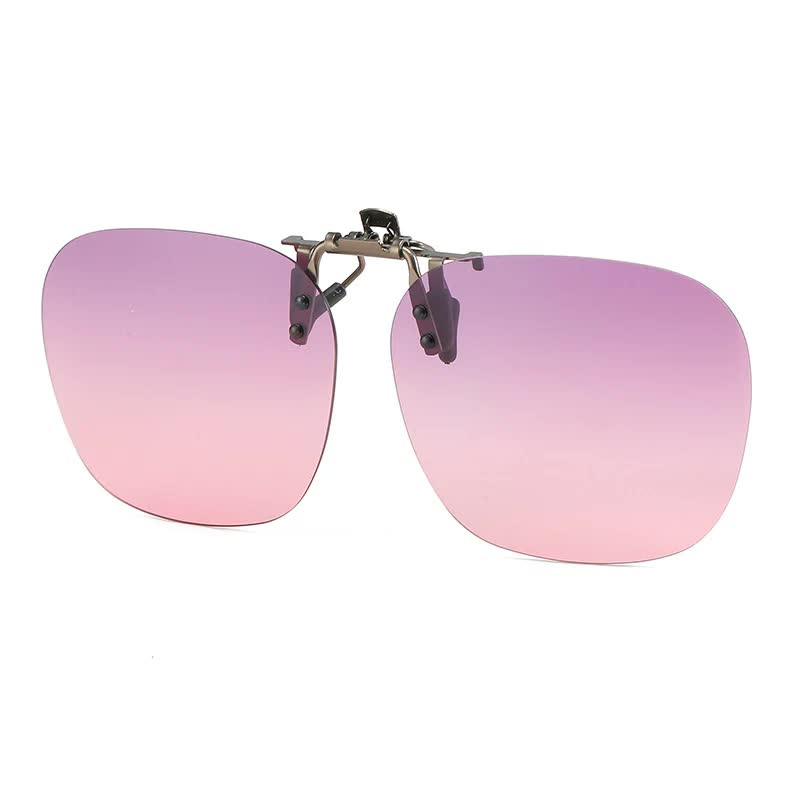 V888-ELOSUNG21786-202503111126-00 2 Pcs Purple Pink Gradient Color Polarized Clip-On Sunglasses - Day & Night Use, Frameless Polygon Design for Fishing & Driving - Image 1