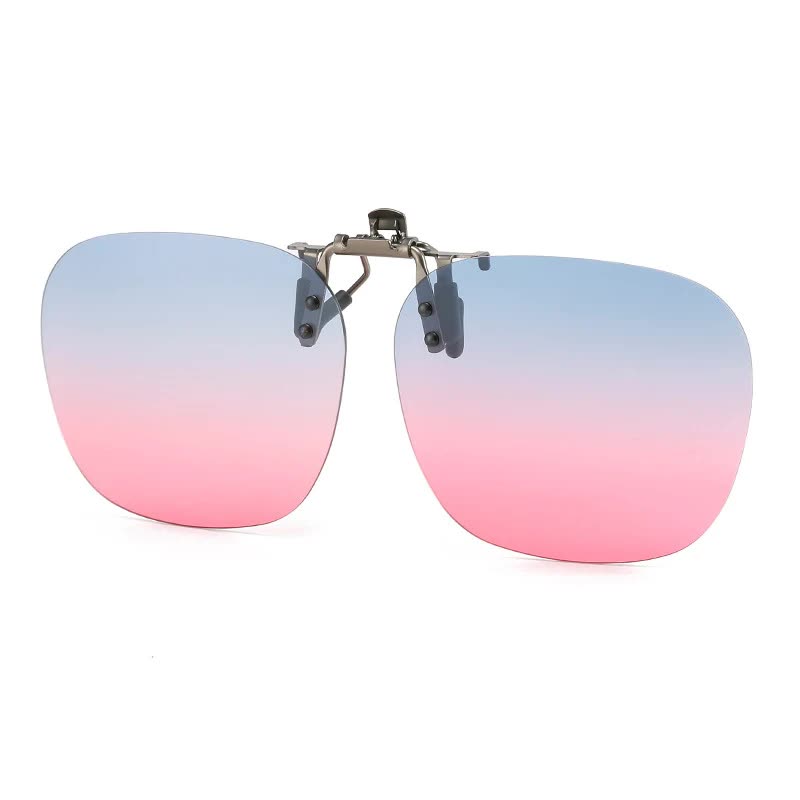 V888-ELOSUNG21787-202503111126-00 2 Pcs Grey Pink Gradient Color Polarized Clip-On Sunglasses - Day & Night Use, Frameless Polygon Design for Fishing & Driving - Image 1