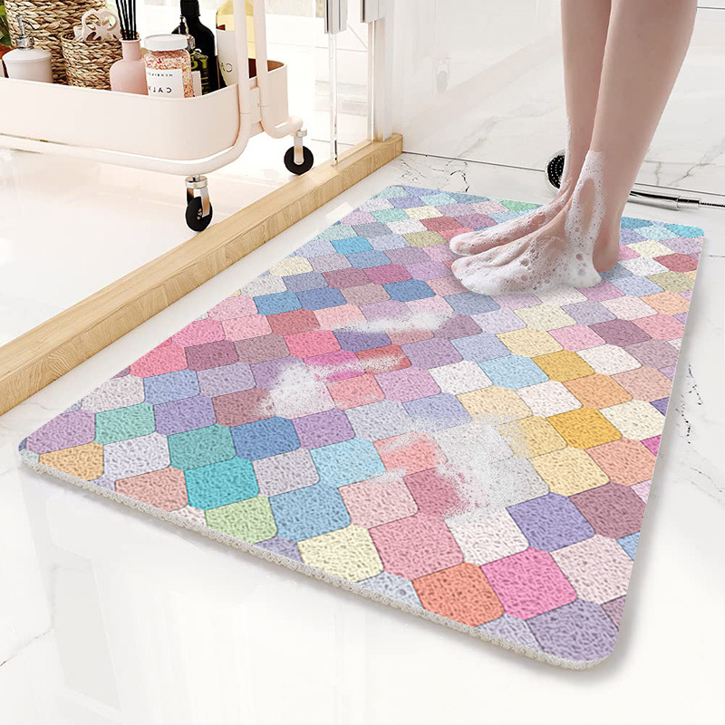 V888-ELOSUNG21797-202503121416-00 Colorful Scale Pattern PVC Non-Slip Bath Mat 45x75cm - Shower Drain Hole Design, Soft & Quick-Dry Bathroom Rug - Image 1