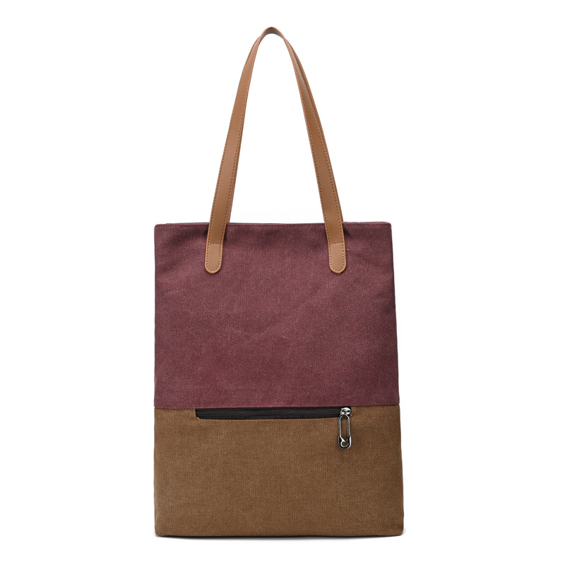 V888-ELOSUNG21838-202503121517-00 Purple And Brown Canvas Tote Bag for Women - Multi-Use Shoulder Handbag & Backpack, Large Capacity, 30x10x40cm - Image 1
