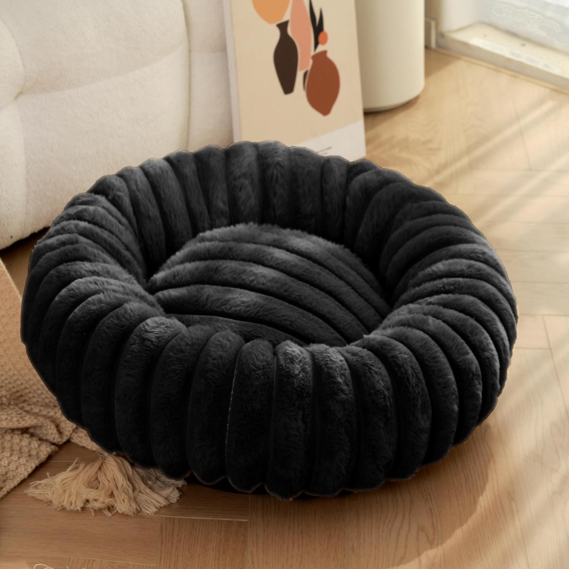 V888-ELOSUNG21849-202503121415-00 Black Plush Pet Bed - 40cm Round Dog & Cat Mat, Cozy PP Cotton Filled, Comfortable Pet Supplies - Image 1