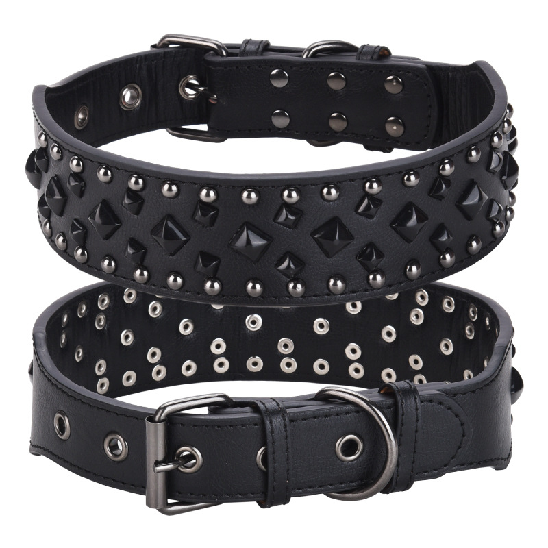 V888-ELOSUNG21866-202503131505-00 Size L Black 1 pack Stylish PU Leather Dog Collar with Spikes - Adjustable, Durable & Comfortable for Medium to Large Breeds - Image 1
