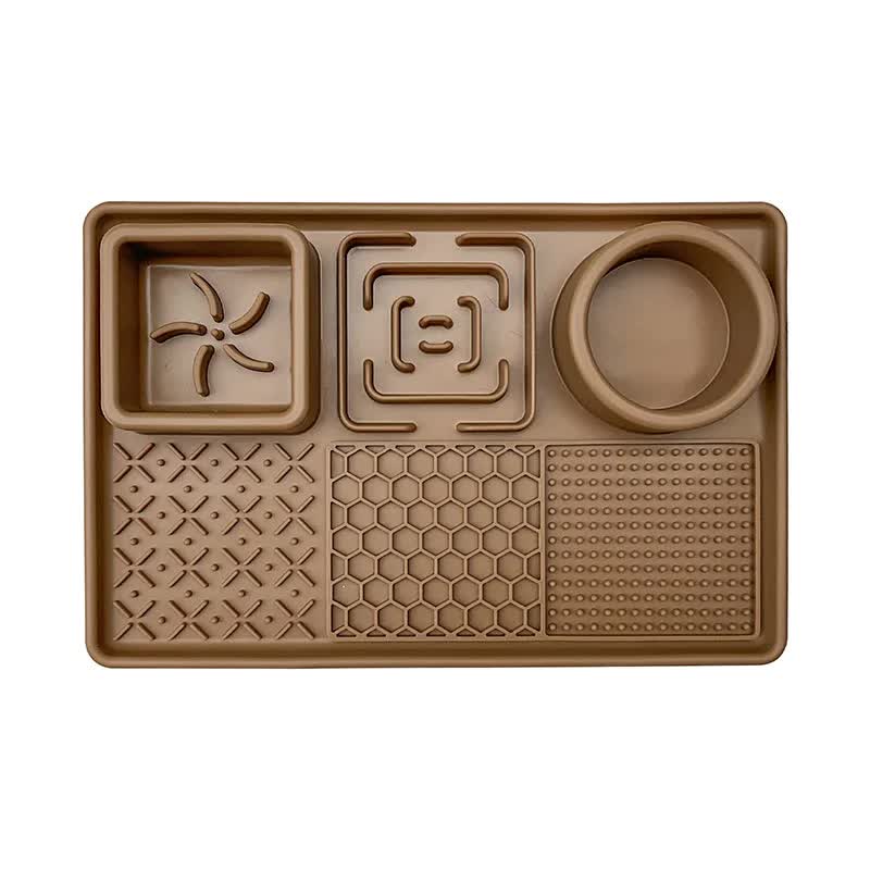 V888-ELOSUNG21936-202503141158-00 Brown Multi-Functional Pet Slow Feeder Lick Mat - Durable Food-Grade Silicone Anti-Bite Bowl for Dogs - Image 1