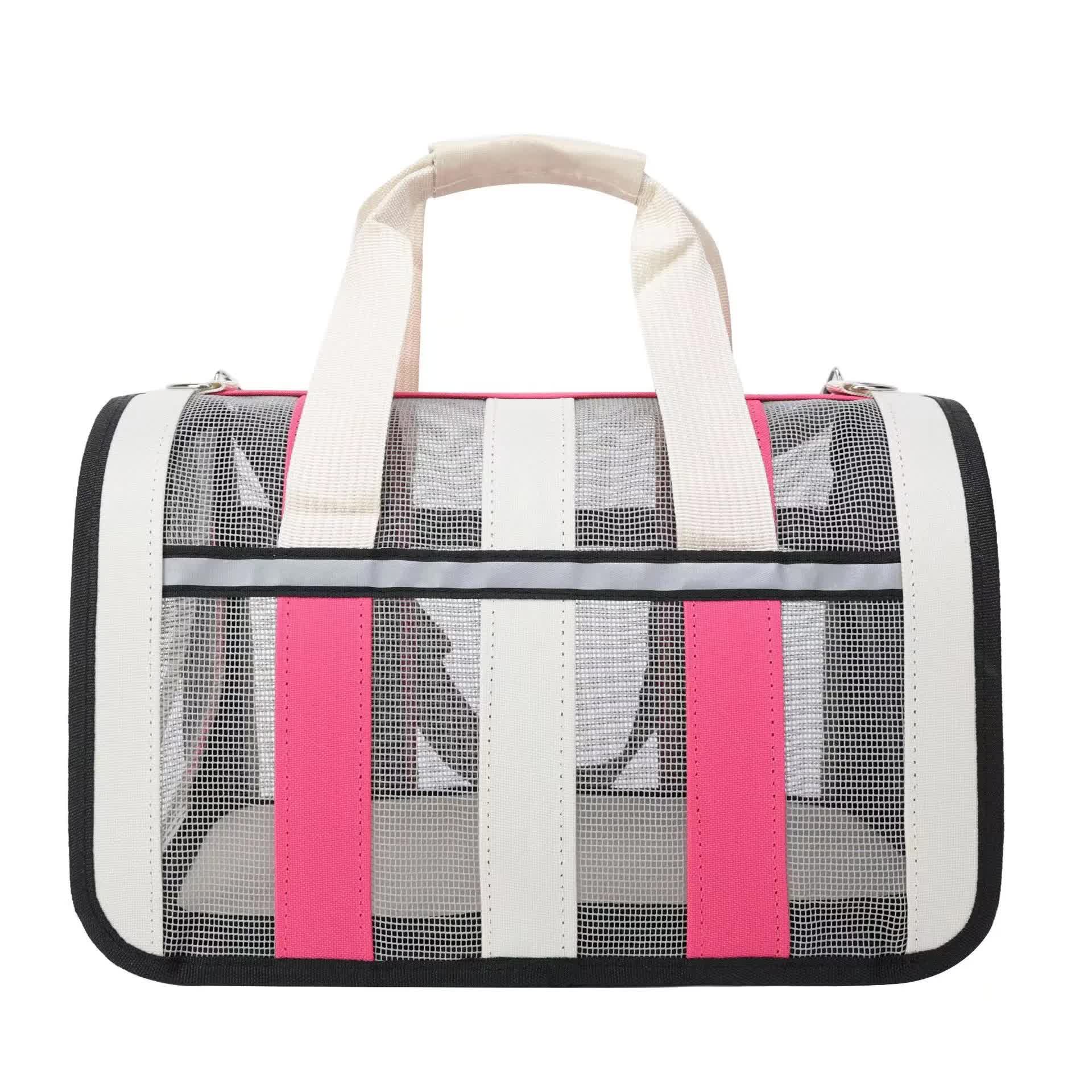 V888-ELOSUNG21983-202503181853-00 Size S Pink And White Foldable Pet Carrier Bag - Lightweight, Breathable, and Spacious for All Seasons - Image 1