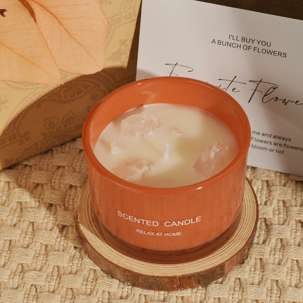 V888-ELOSUNG22095-202503181011-00 3 PCS (Sweet lemon)Macaron Crystal Stone Scented Candle - Aromatherapy Gift - Image 1