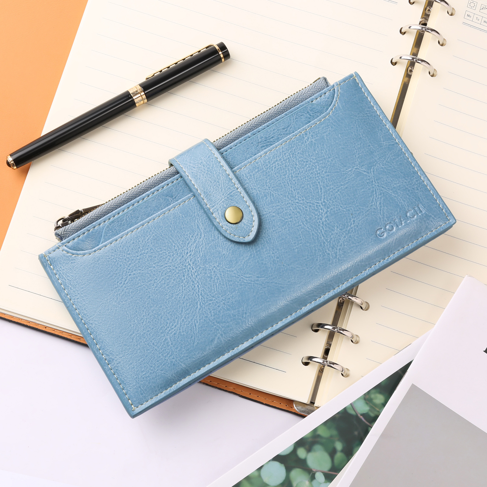 V888-ELOSUNG22103-202503181015-00 Light Blue Large Capacity Women's Leather Wallet - RFID Blocking Card Holder - Image 1