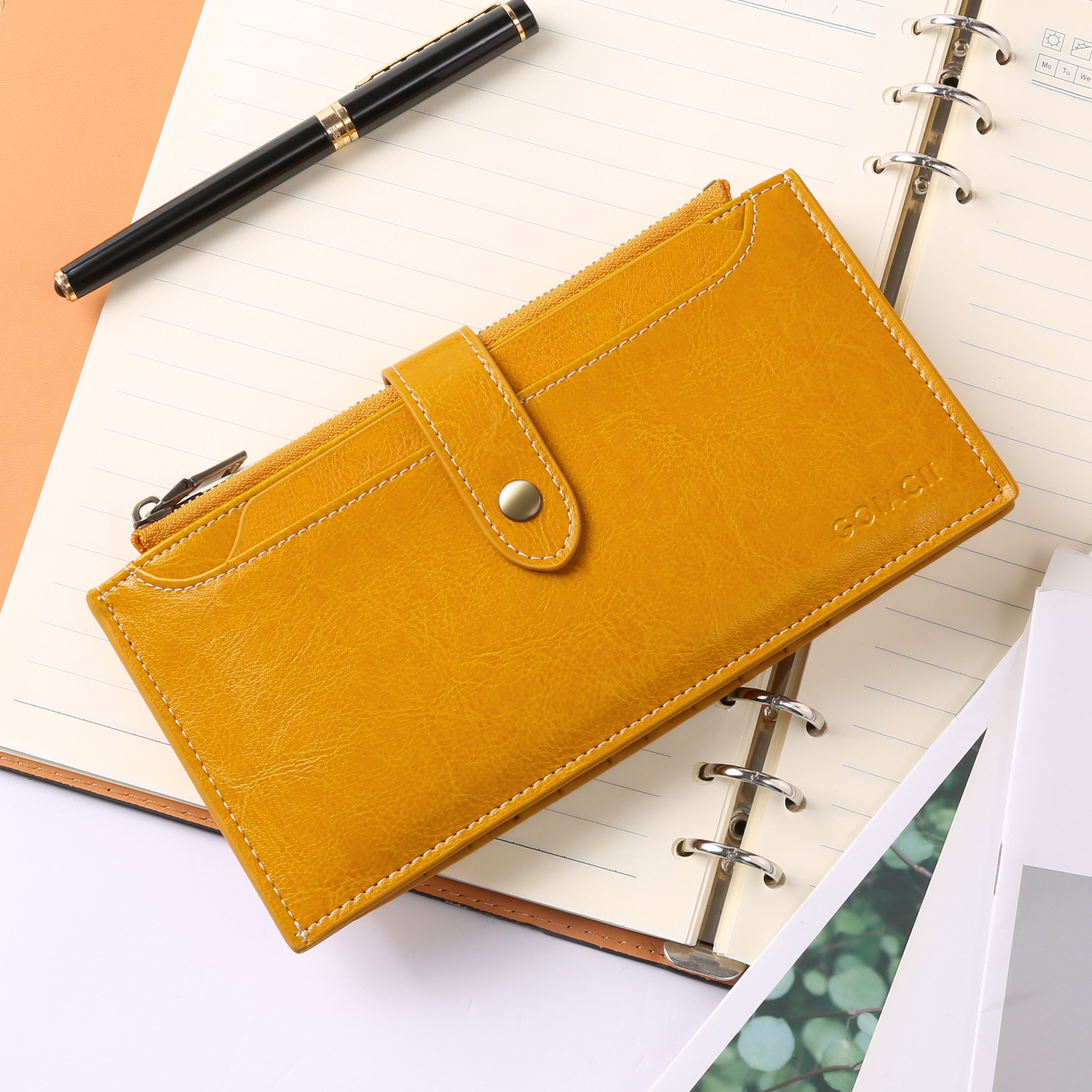 V888-ELOSUNG22104-202503181015-00 Ancient Yellow Large Capacity Women's Leather Wallet - RFID Blocking Card Holder - Image 1