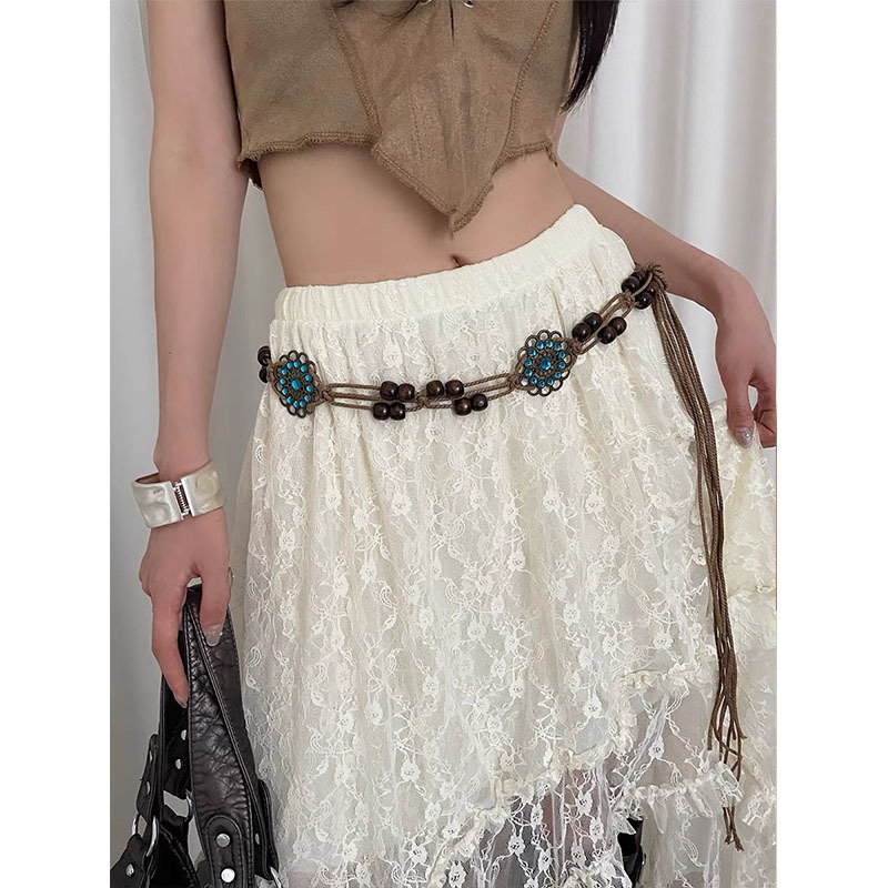 V888-ELOSUNG22126-202503181025-00 2 PCS Sapphire Wood Beads Ethnic Style Waist Chain - Beaded Bohemian Belt for Women - Image 1