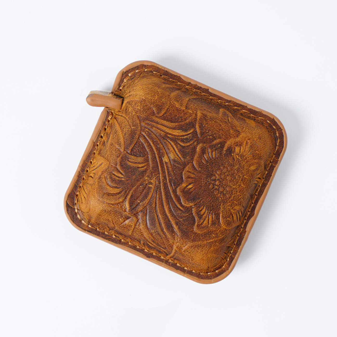 V888-ELOSUNG22157-202503181036-00 Yellow Brown Mini Leather Tape Measure - 1.5m/60in - Square With Pattern - Image 1