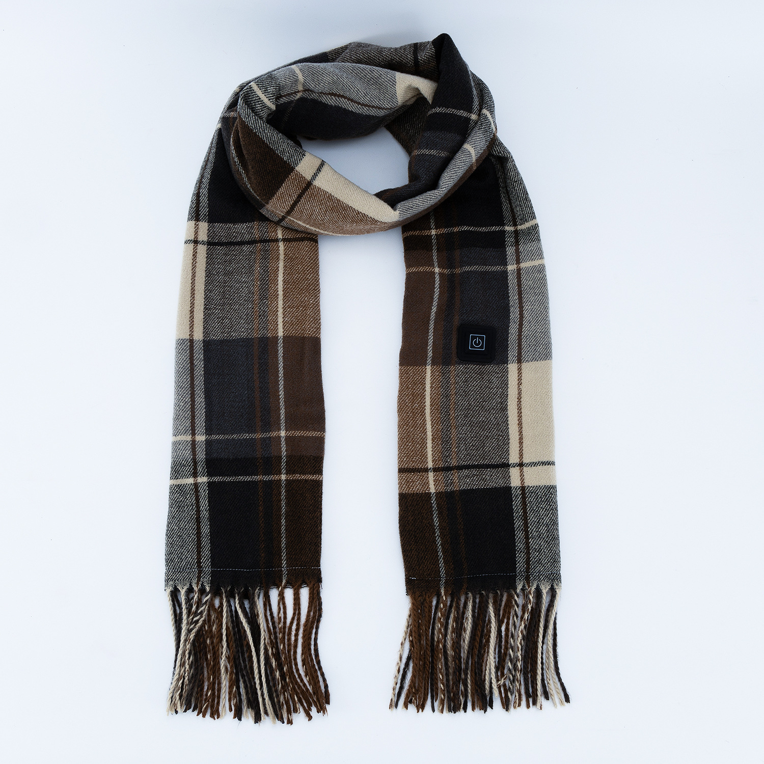 V888-ELOSUNG22237-202503211748-00 Striped Dark Brown Plaid Heated Scarf - Electric Warming Scarf, Winter Outdoor Essential (Without power bank) - Image 1
