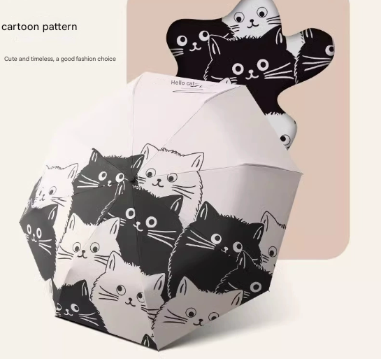 V888-ELOSUNG22260-202503211625-00 Black And White Cats Cute Cartoon Umbrella - Sun/Rain Umbrella - Image 1