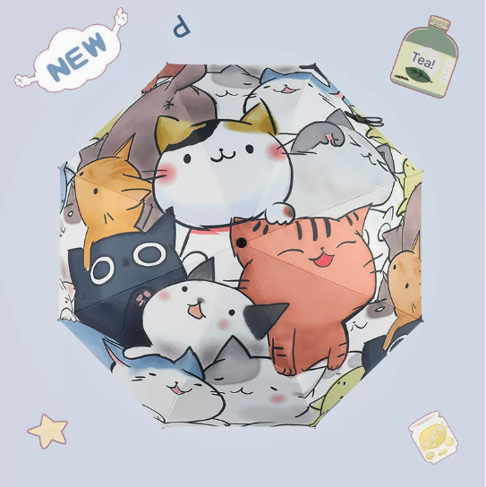 V888-ELOSUNG22261-202503211626-00 Many Cats Cute Cartoon Umbrella - Sun/Rain Umbrella - Image 1