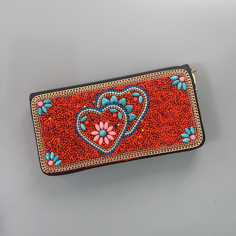 V888-ELOSUNG22404-202503251843-00 Red Love Heart Ethnic Style Beaded Clutch - Handmade Retro Wallet Style 7 - Image 1