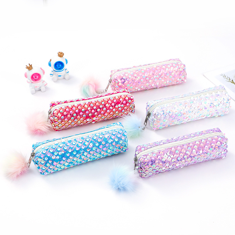 V888-ELOSUNG22418-202503251943-00 5-pcs Sequin Pencil Bag - Rainbow Glitter, Student Storage - Image 1