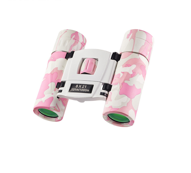 V888-ELOSUNG22439-202503251505-00 Pinkish White Mini Pocket Binoculars - 8x21 High Power Colorful Binoculars for Kids - Image 1